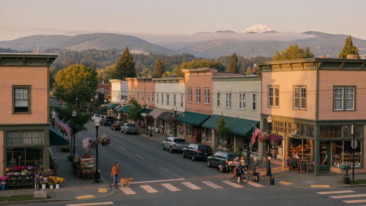 Pacific Northwest main street near Puyallup
