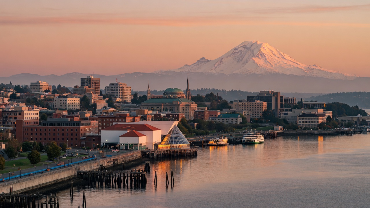 Tacoma waterfront with Mount Rainier