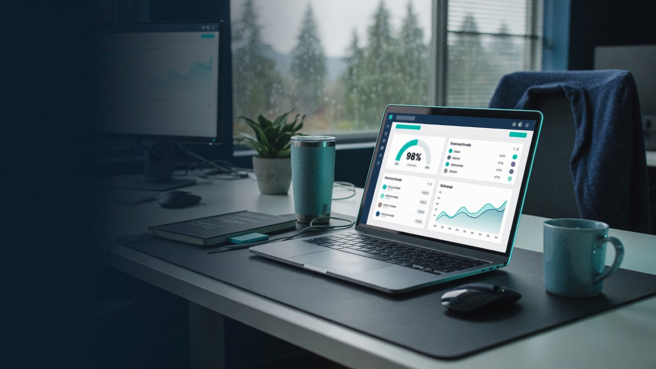 Email security tools on a laptop